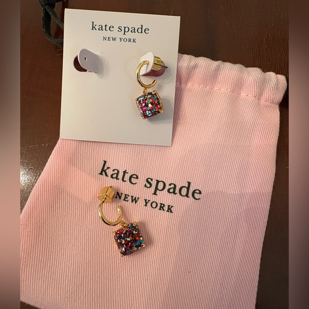 Kate Spade Gold Earrings with Multicolor Sparkle NWOT!!